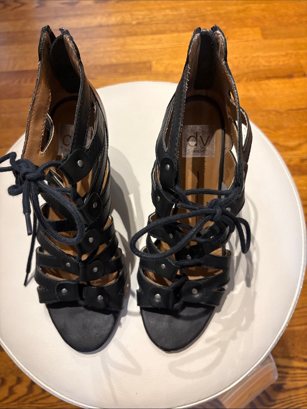 DV by Dolce Vita Black Strappy Lace-Up High Heels